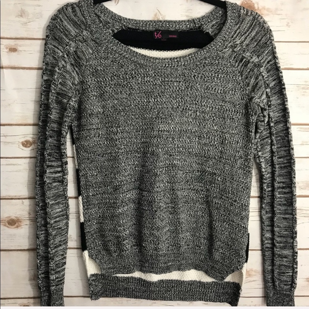 T/O Black White Mixed Pattern Crewneck Sweater